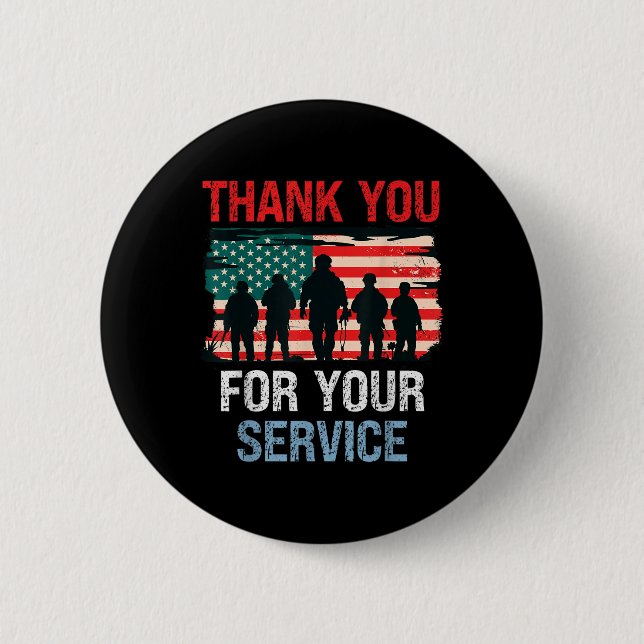 Usa Flag Thank You For Your Service - Memorial 6 Cm Round Badge (Front)
