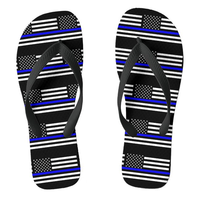 USA Flag The Thin Blue Line Theme Thongs (Footbed)
