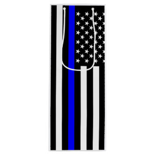 USA Flag The Thin Blue Line Theme Wine Gift Bag