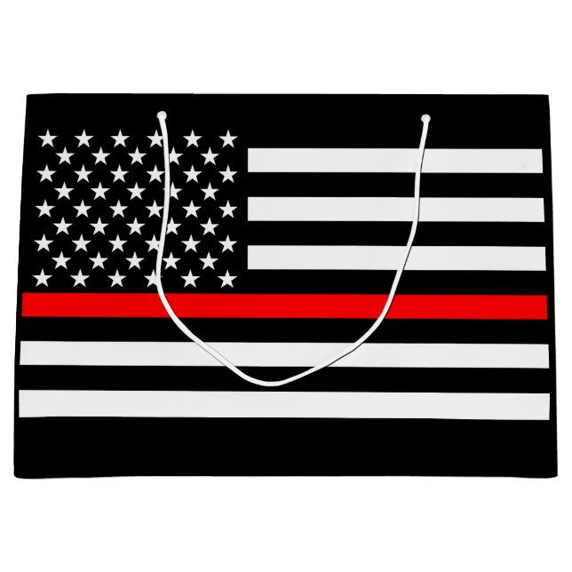 USA Flag The Thin Red Line Theme on a Large Gift Bag (Front)