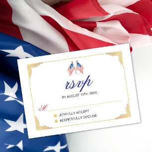 USA Flag Themed Minimalist Wedding Response Card