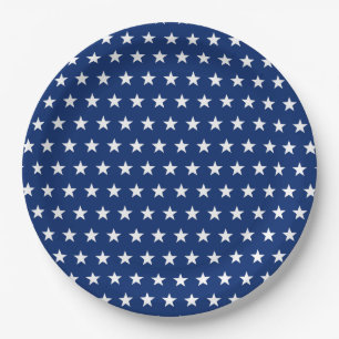 USA Flag Themed Stars Pattern Blue Paper Plate