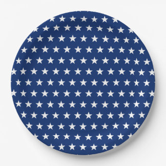 USA Flag Themed Stars Pattern Blue Paper Plate