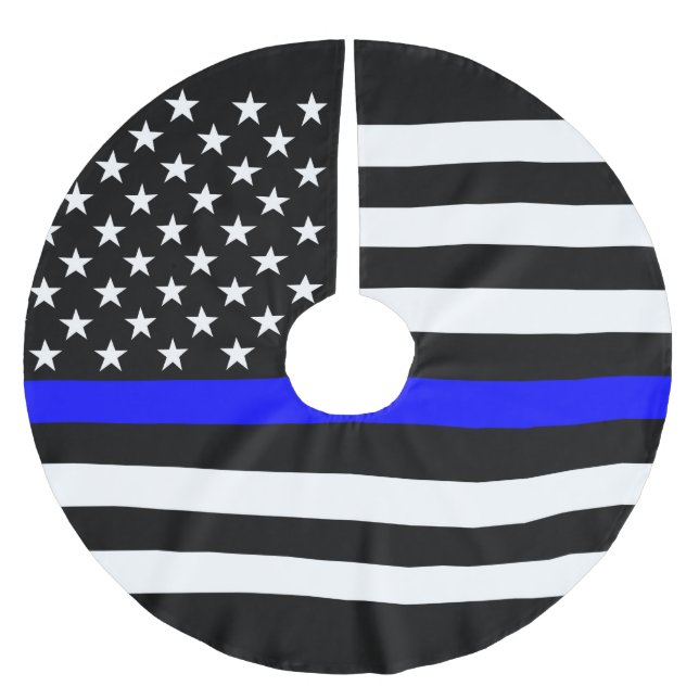 USA Flag Thin Blue Line Symbolic Memorial on a Brushed Polyester Tree Skirt (Front)