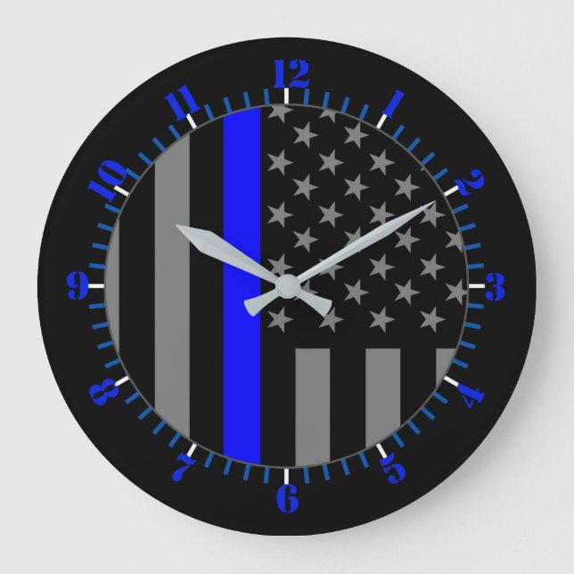USA Flag Thin Blue Line Symbolic Memorial on a Large Clock (Front)