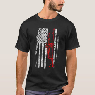 USA Flag Thin Red Line Jazz Music Gifts Trumpet T  T-Shirt