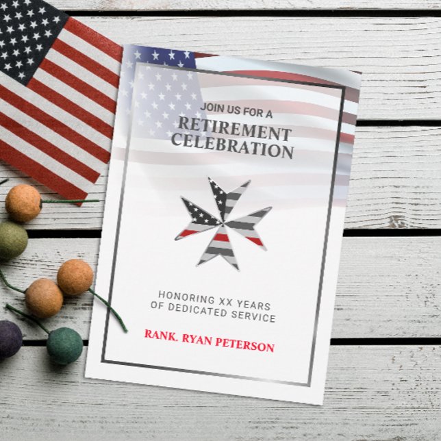 USA Flag | Thin Red Line Maltese Cross | White Invitation (Creator Uploaded)