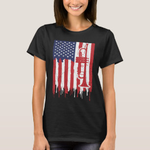 USA Flag Thin Red Line Smooth Jazz Music Trumpet T-Shirt
