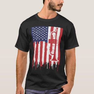 USA Flag Thin Red Line Smooth Jazz Music Trumpet T-Shirt
