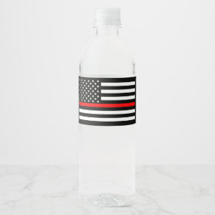 USA Flag Thin Red Line Symbolic Memorial on a Water Bottle Label