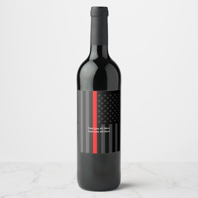 USA Flag Thin Red Line Symbolic Personalised on a Wine Label (Front)