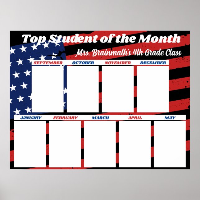 USA flag top student of the month classroom photo Poster (Front)