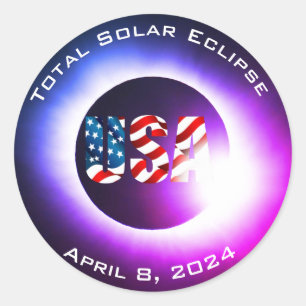 USA FLAG Total solar eclipse April 8, 2024 Classic Round Sticker
