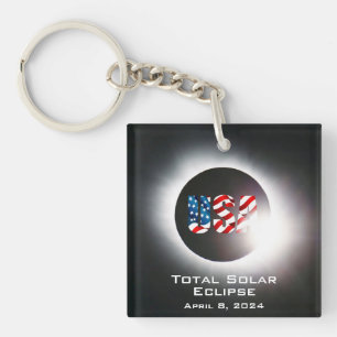 USA FLAG Total solar eclipse April 8, 2024 Key Ring