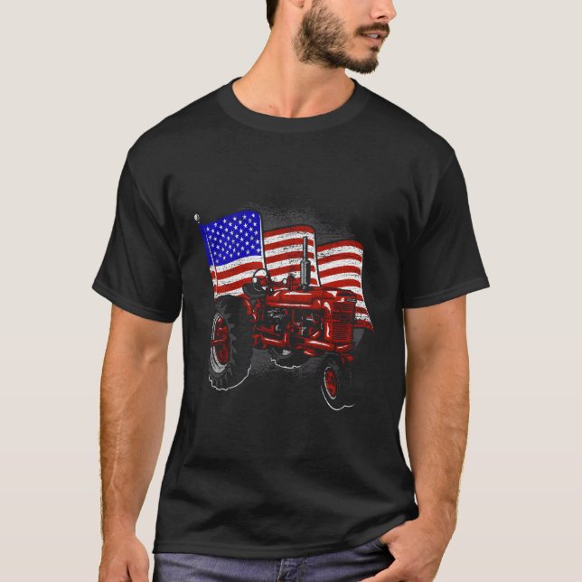 Usa Flag Tractor Farmer T-Shirt (Front)