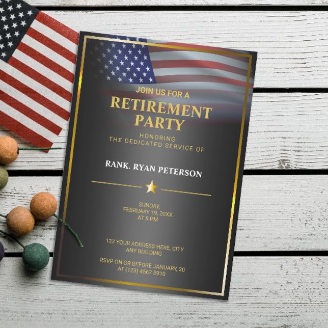 USA Flag | Transparent | Gold Frame | Luxury Black Invitation (Creator Uploaded)