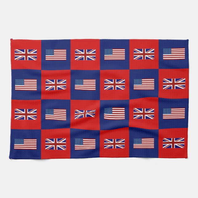 USA Flag & UK Flag Pattern Tea Towel (Horizontal)