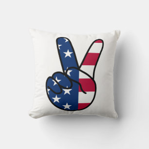 USA Flag V Sign Cushion
