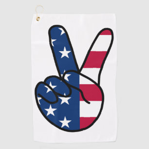USA Flag V Sign Golf Towel