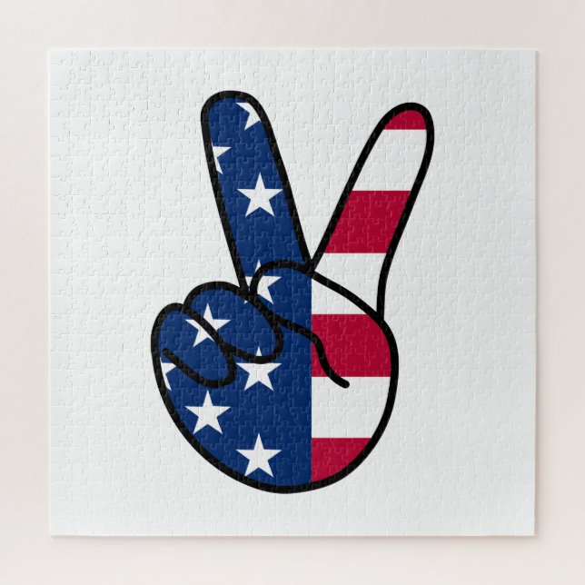 USA Flag V Sign Jigsaw Puzzle (Vertical)