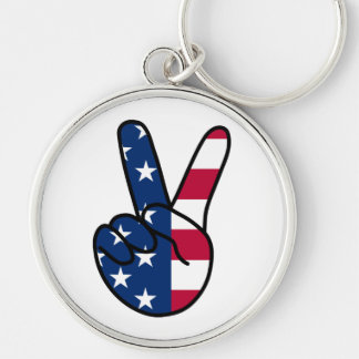 USA Flag V Sign Key Ring