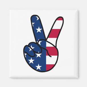 USA Flag V Sign Magnet