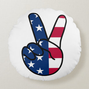 USA Flag V Sign Round Cushion