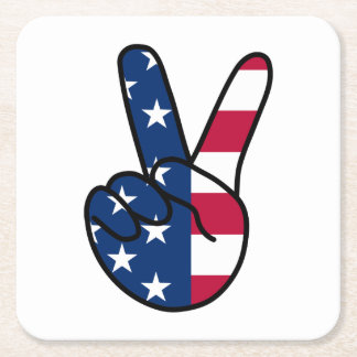USA Flag V Sign Square Paper Coaster