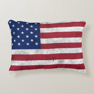USA flag vintage red white blue America patriotic Decorative Cushion