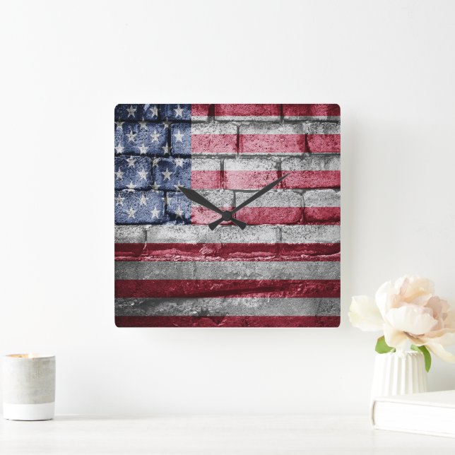 USA flag wall Square Wall Clock (Home)