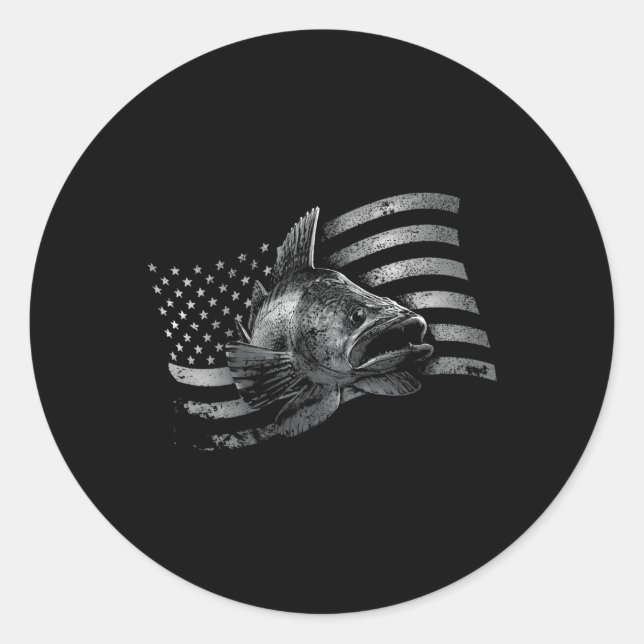 Usa Flag Walleye Fishing Classic Round Sticker (Front)