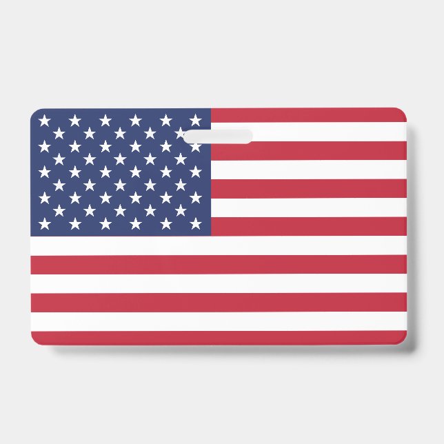 USA Flag Waves High: Symbol of Liberty and Unity ID Badge (Front)