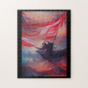 USA flag waving July 4th Memorial Day abstract art Jigsaw Puzzle