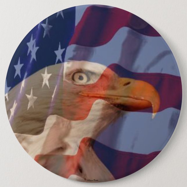 USA Flag With Bald Eagle Button (Front)