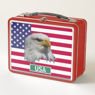 USA Flag with Bald Eagle Metal Lunch Box