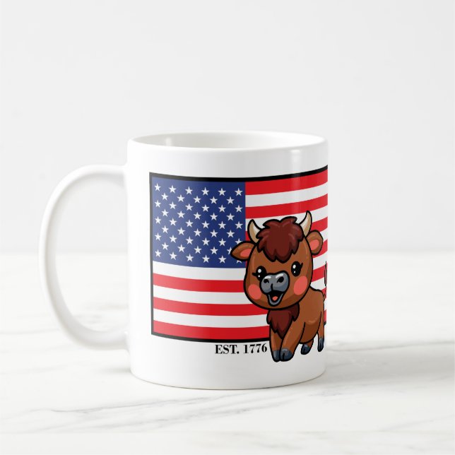 USA Flag with Bison EST 1776 Coffee Mug (Left)