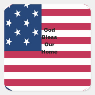 USA flag with God Bless our Home text art design  Square Sticker