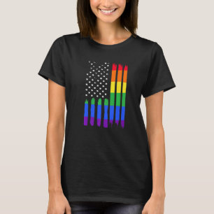 Usa Flag With Lgbtq Rainbow Lgbt Gay Transgender P T-Shirt