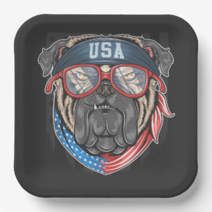 USA Flag with Pug Paper Plate