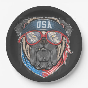 USA Flag with Pug   Paper Plates
