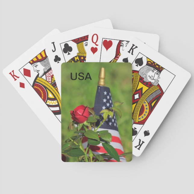 USA Flag with Red Roses Playing Cards (Back)