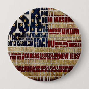 USA Flag Word Cloud All 50 States Art 10 Cm Round Badge
