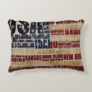 USA Flag Word Cloud All 50 States Art Decorative Cushion