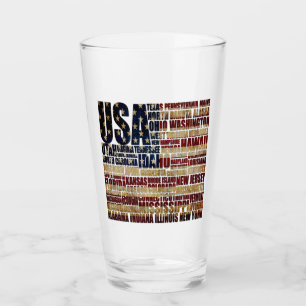 USA Flag Word Cloud All 50 States Art Glass