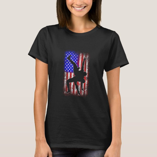 Usa Flag Wrestling T Shirt American Flag Wrestling (Front)
