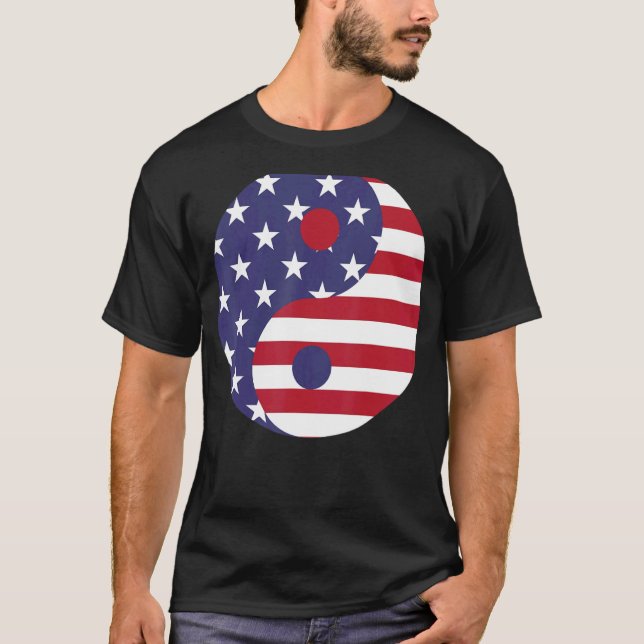 USA Flag Ying and Yang T-Shirt (Front)