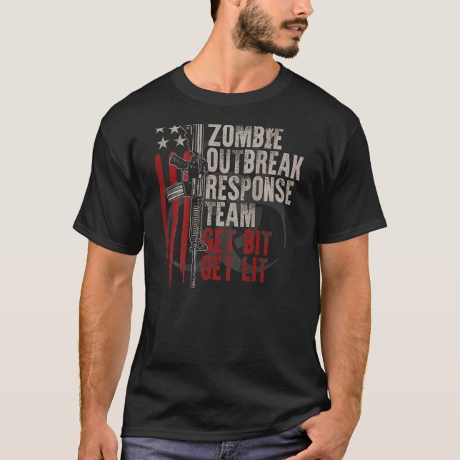 Usa Flag Zombie Outbreak Response Team Get Bit On  T-Shirt (Front)
