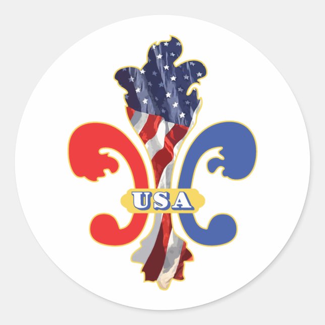 USA Fleur de lis Classic Round Sticker (Front)