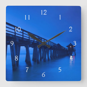 USA, Florida, Gulf Coast, Naples, Naples Pier Square Wall Clock