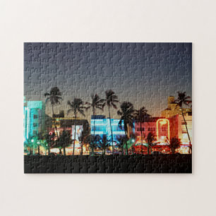 USA, Florida, Miami Beach, Ocean Drive, Art Deco Jigsaw Puzzle